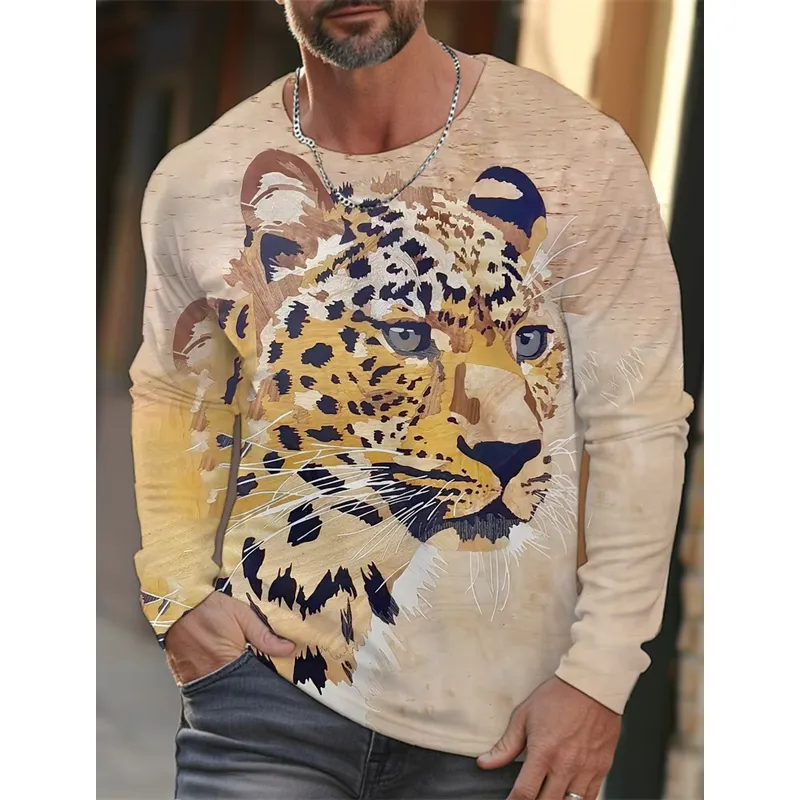 Mens Fashion Clothes - 3D-geprinte casual heren T-shirt met lange