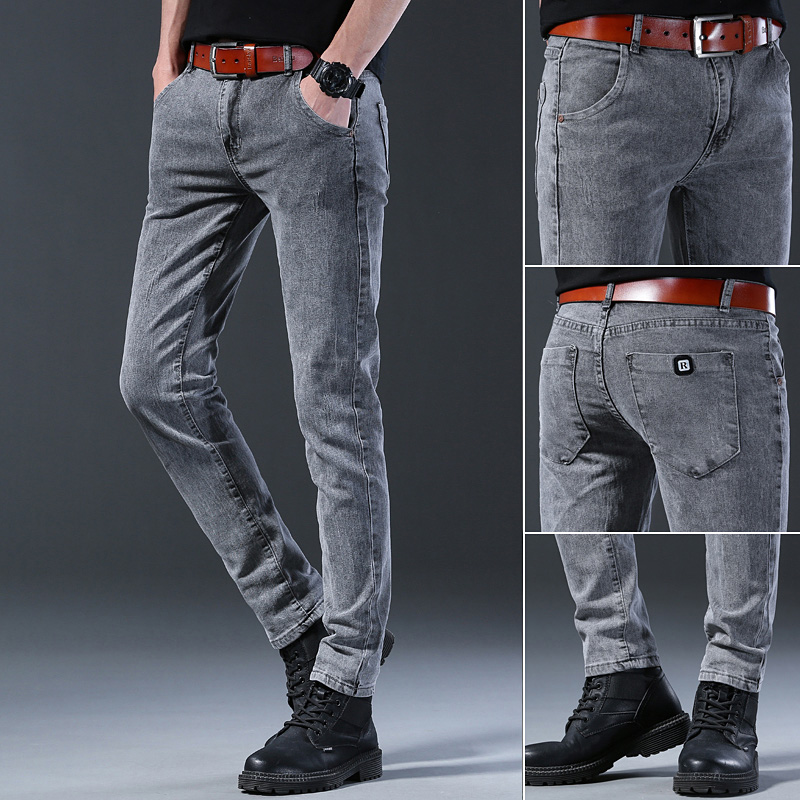 Men'S Fashion Grey Jeans - Heren slanke elastische grijze jeansbroek Mode