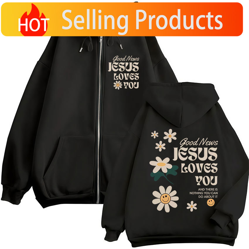 Mens Fashion Zip Up Hoodies - Goed nieuws Jezus houdt van je