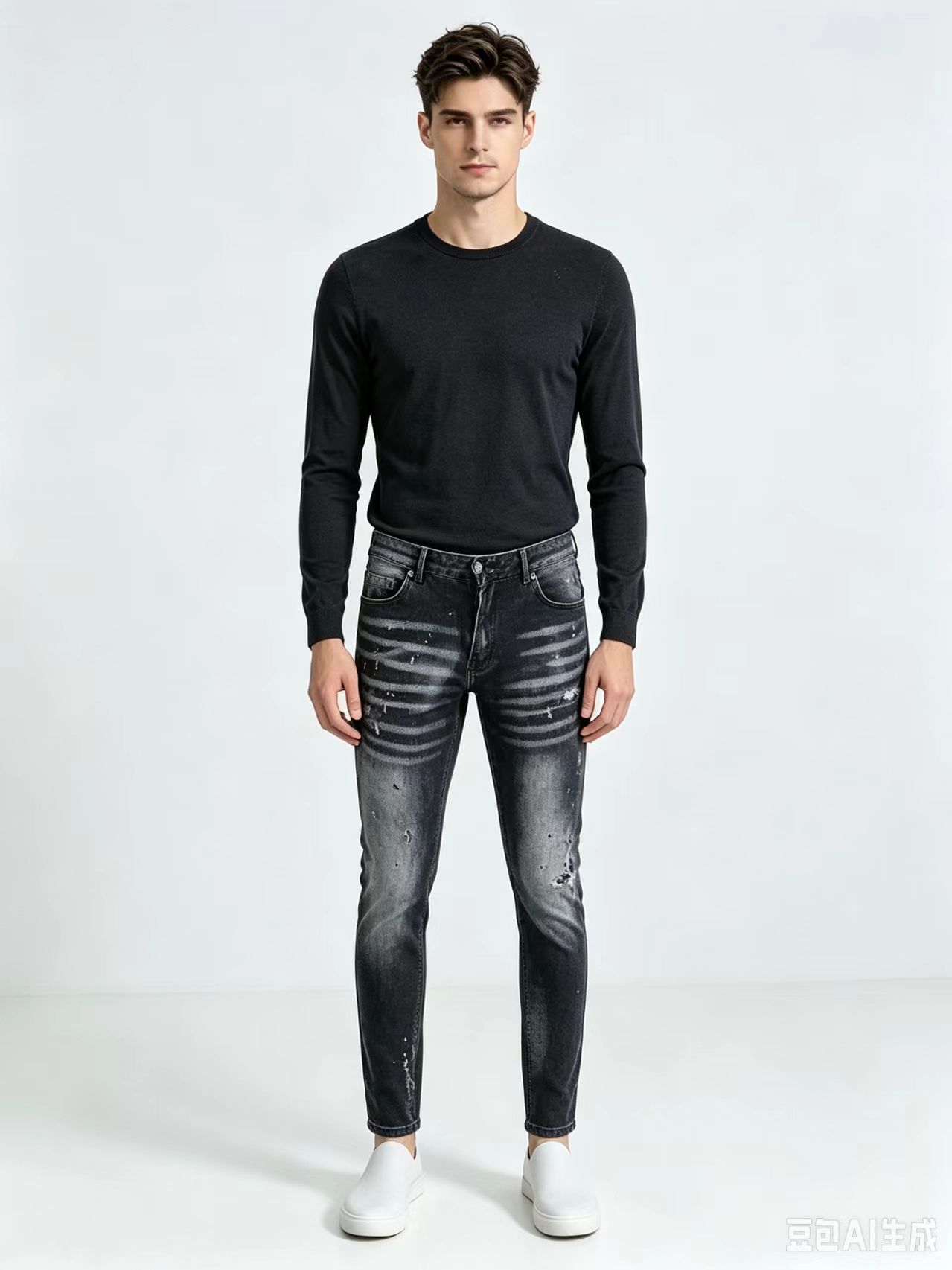 Men'S Fashion Grey Jeans - Heren High Street Hip Hop Graffiti